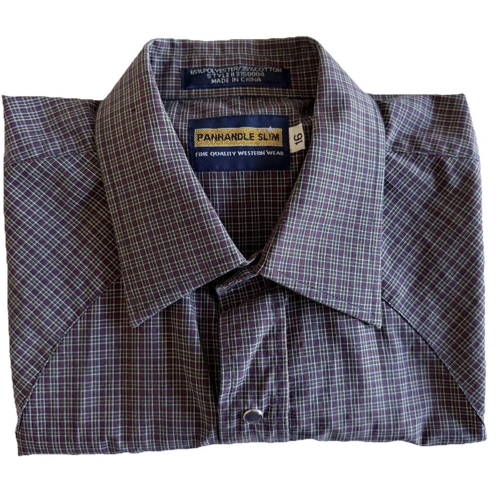 Panhandle Slim Shirt Mens L Plaid Western Snap Short Sleeve Pockets Rodeo Cowboy